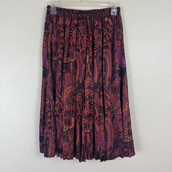 Vintage Nygard Collection Silk Floral Paisley Pleated Pull On Midi Skirt S/M - Picture 1 of 16